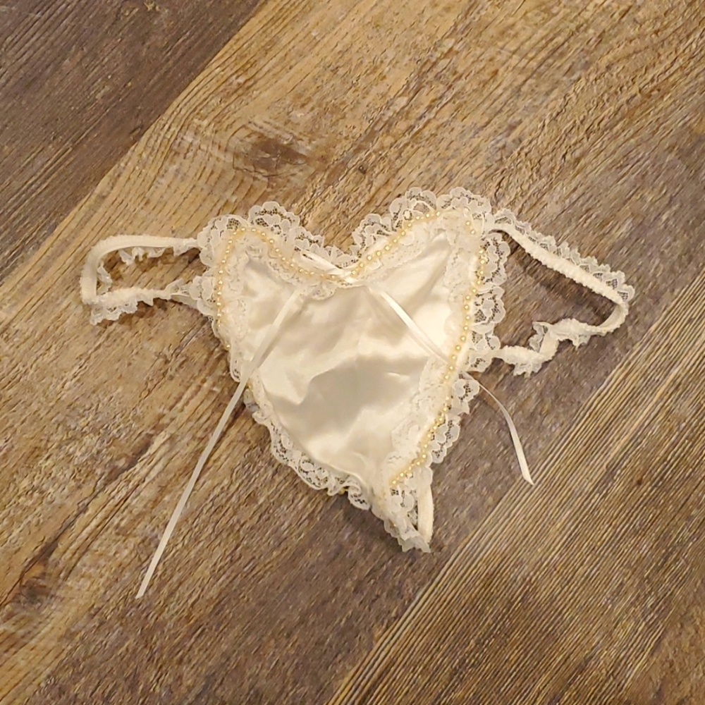 Vintage lace beads elastic white sexy panties underwear one size Y2K